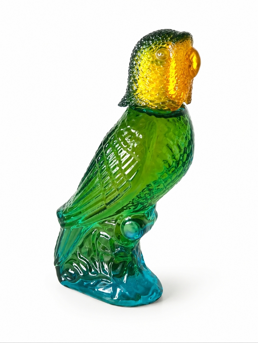 Vintage Avon Island Parakeet Cologne Decanter Green Blue Glass 1970s Collectible